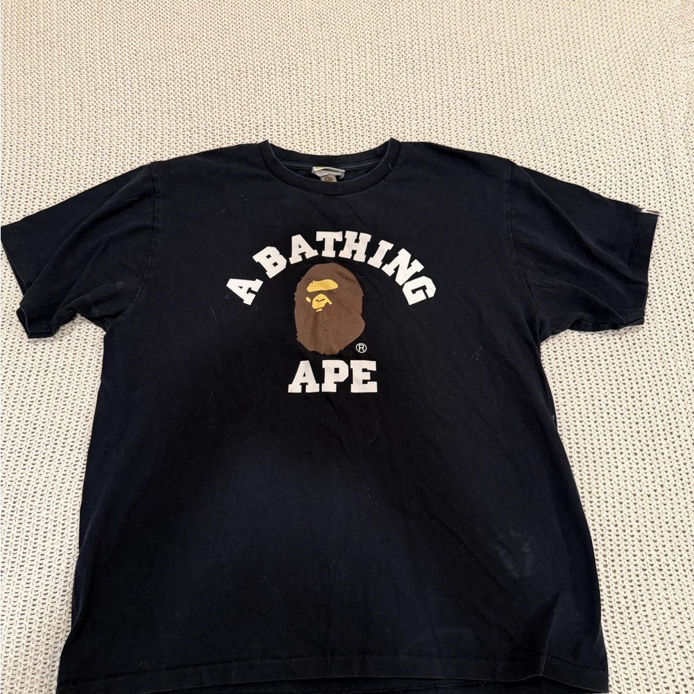 Bape Black Short Sleeve Tee with White and Brown Logo